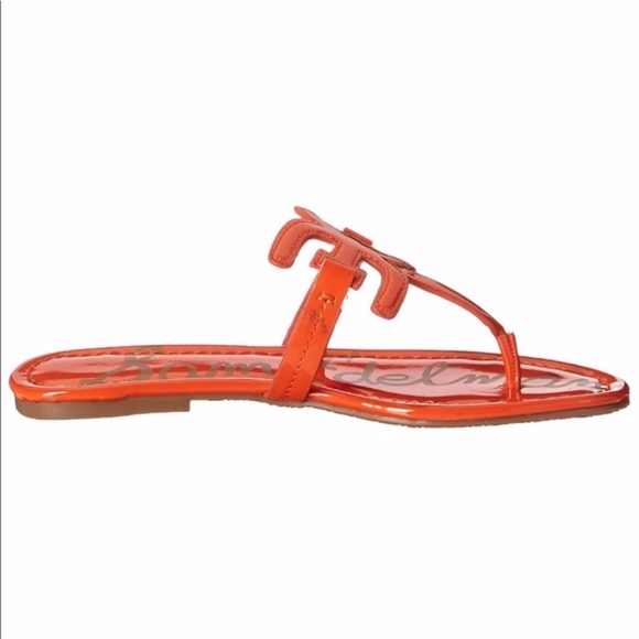 Sam Edelman Carter Flat Sandal, Tangelo Patent 6W - Picture 7 of 9